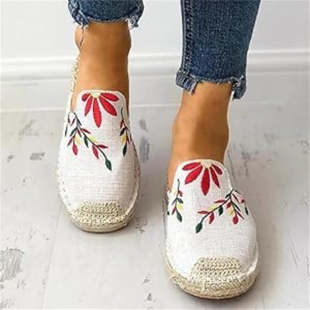 🆕Jolimall Women’s Size 8 Embroidered Floral Slip-on Espadrilles Mules